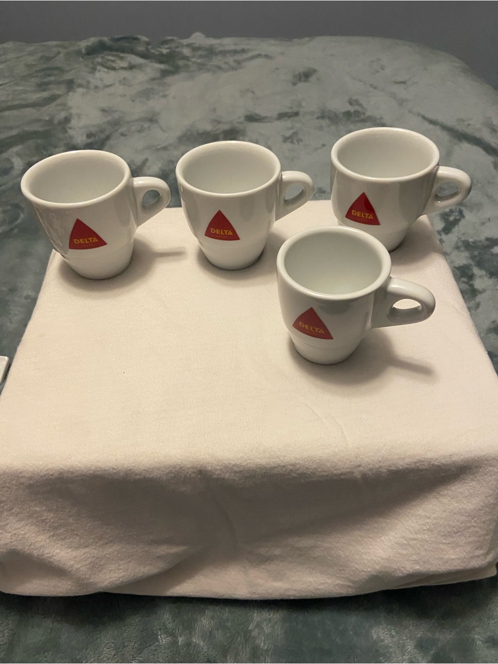 Delta White Ceramic Espresso Cups with Red Logo (Set of 4)